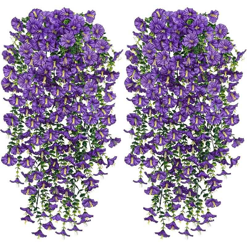 1/2 st 75 cm Vit Konstgjord Morgonvinda Vägghängande Falska Violetta Växter Hängande Blommor Rankor för Hem Trädgård Bröllopsdekor
