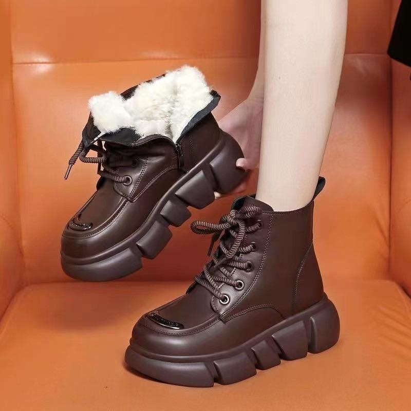 Soft Leather Platform Martin Boots Women's Autumn and Winter Versatile Retro Single Boots Non-slip Short Boots