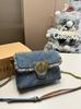 Bolso de Cadena de Denim con Golondrinas y Hebilla Dorada con Borlas