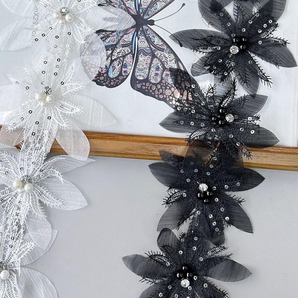 Black And White Organza Beaded Sequins Barcode Accessories Clothing Skirt Dress Children'S Clothing Decorative Lace Accessories