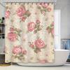 Vintage Floral Shower Curtain Decorative Bath Towel Waterproof Printing Bathroom Decoration Pink Rose Print Wall Hanging (180x24