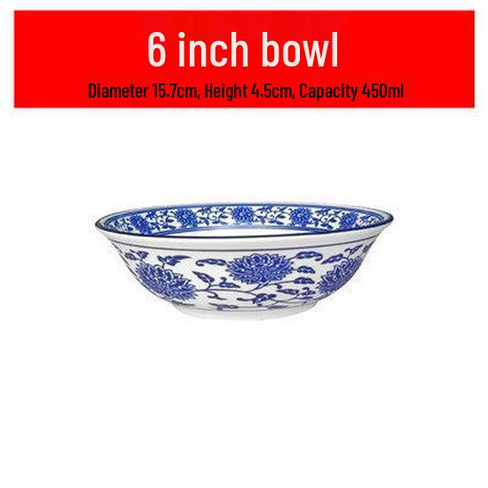 Retro Blue & White Porcelain Ceramic Bowl for Rice, Soup, Ramen, Wonton, Congee - Thickened Household Design