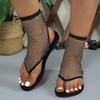 Women's Summer Foreign Trade Women's Flat Sandals Clip Mesh Press Drill Sexy Lace Flat Sandals