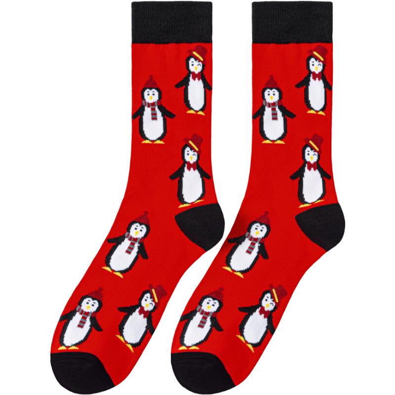Four Seasons Penguin Christmas Bear Cotton Mid-Calf Socks for Men and Women