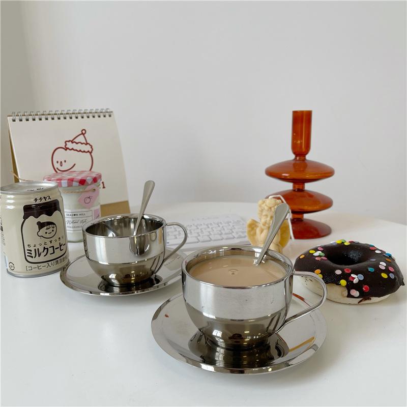 Tazza da Caffè Termica in Acciaio Inossidabile, Tazza da Tè Pomeridiano Britannica, Cucchiaino da Piatto, Tazza d'Acqua per la Casa, Stile Ins, Stile Minimalista, 3