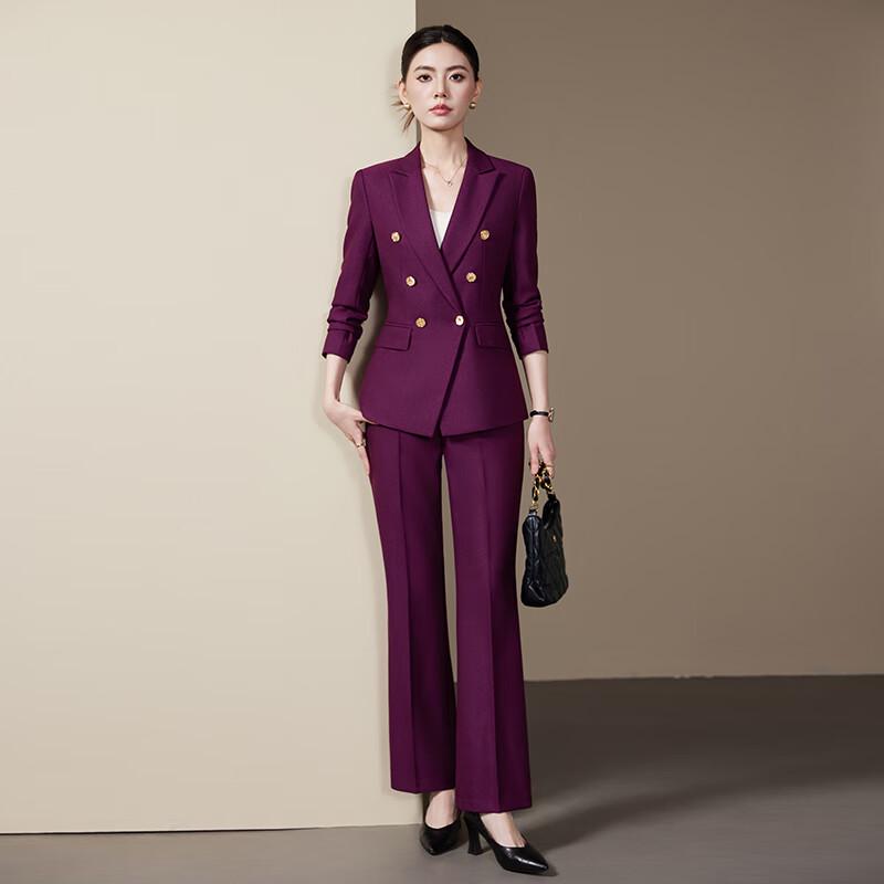 Teluoman Women s Double-Breasted Business Casual Suit Set S