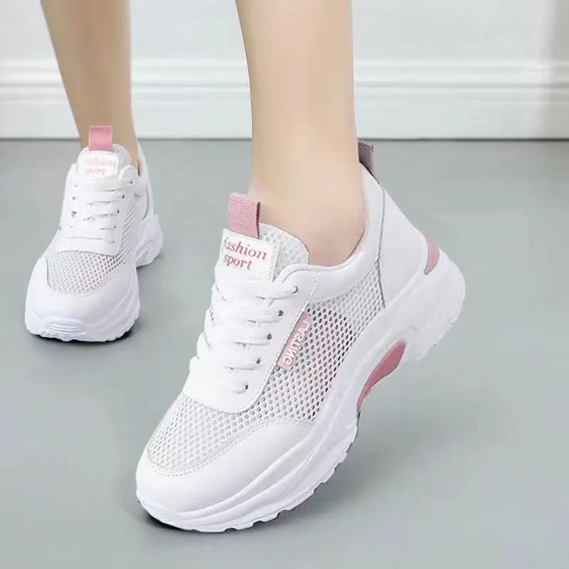 Hollow Mesh Women's Shoes Summer Breathable Non Stuffy Small White Shoes Casual Thick Soled Student Running Shoes