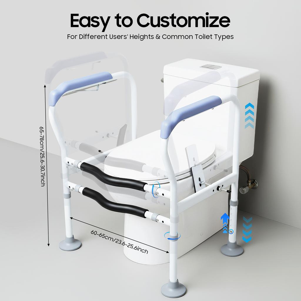 Toilet Safety Rails, White Floor-standing Bathroom Safety Frame for Elderly, Pregnant, Disabled,and Adjustable Height 65-78cm