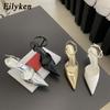 Eilyken Gold Silver Buckle Strap Women Pumps Elegant Pointed Toe Low Heels Summer Elegant Party Prom Mules Shoes