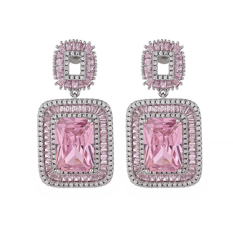 European and American Bold Super Flash Zircon Geometric Square Earrings for Evening Dress