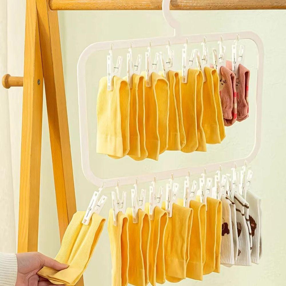 Windproof Sock Drying Rack Portable Drying Rack with Clips  Baby Clothes Drying