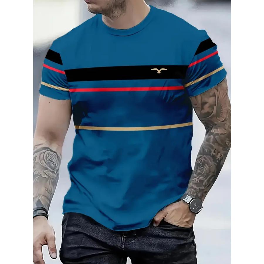 Pánské pruhované tričko s krátkým rukávem s kulatým výstřihem, vintage ležérní trička ve velkých velikostech pro muže
