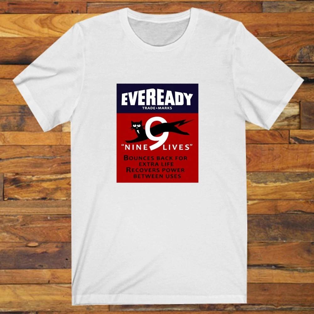 Eveready Retro Battery Black Cat Nine Lives Men s White S-5XL S