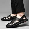 Summer Men Shoes Black Slippers High Quality Men Genuine Leather Casual Shoes Loafers Flip Flops Lightweight Soft Flats Sandals