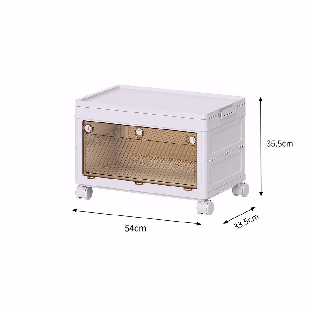 Multi Tier Foldable Storage Bins Stackable Toy Organizers with Doors Collapsible Plastic Book Containers for Home Kids Room