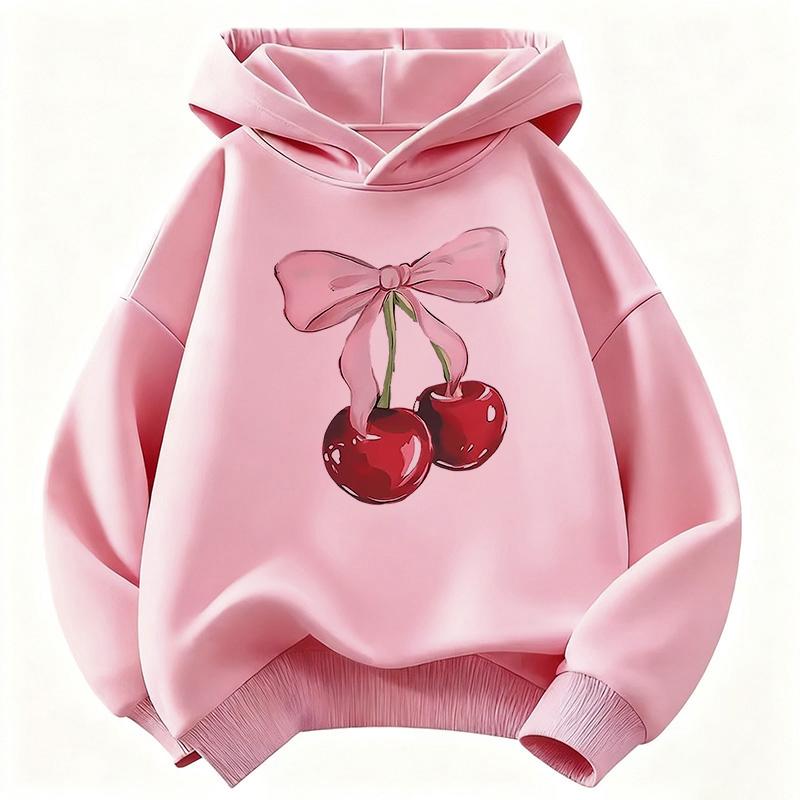Felpa Y2K con Ciliegie e Fiocco per Bambini Felpa Carina Stampata Ragazzi Ragazze Primavera Autunno Casual Top Larghi