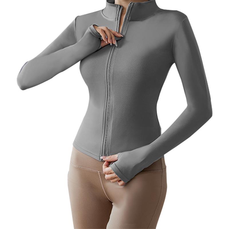 Women's Quick-Dry Zip-Up Sports Jacket with Stand Collar and Long Sleeves for Running and Yoga