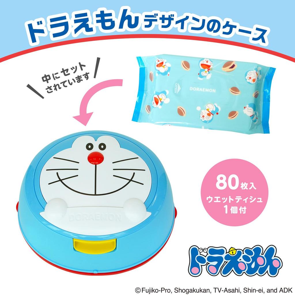 LEC Doraemon Wet Tissue Case Pure Water Wet Made In Japan (Includes 99.9% Tissues), One-Push Open,