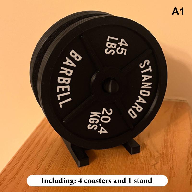 Weight Plate Coaster Set Holder Drink Coaster With Four Black Coasters For  Cold Drink For Bar Home Kitchens, Fitness Gyms