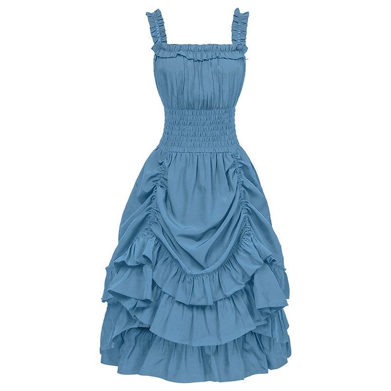 Foreign Trade Hot-Selling European and American Plus-Size Steampunk Gothic Victorian Era Ruffled Sleeveless Dress for Women