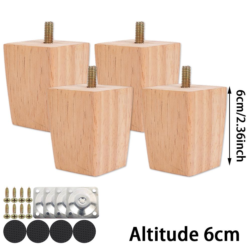 4 Pcs Furniture Legs Wooden Solid Furniture Feet Round Foot Table Feet Non-slip Chair Reet with 4 Screws DIY
