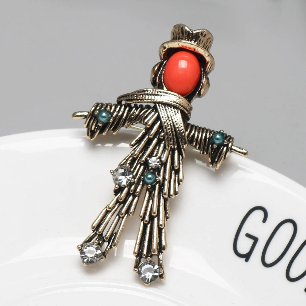 New Geometry Zircon Character Brooch Unique Retro Creative Personality Character Pin Suit Accessories Wholesale
