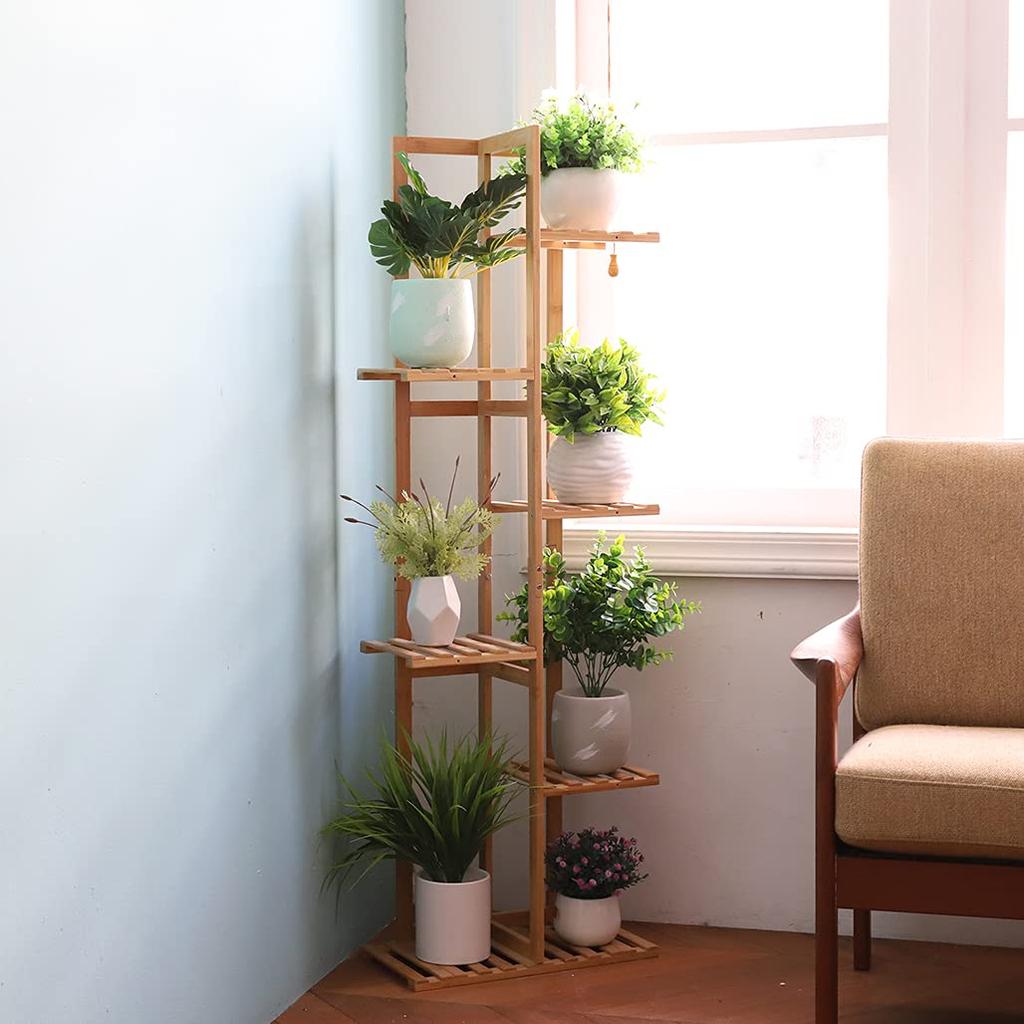 UNHO Blumenständer Blumenregal Bambus Blumenständer 6 Etagen Hoch Schmal Gartenregal Zimmerpflanzen Blumentöpfe Töpfe Bonsai Ständer Innen Außen Natur
