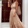 Summer Women Chiffon Midi Dress Deep V Neck Sleeveless Casual Elegant