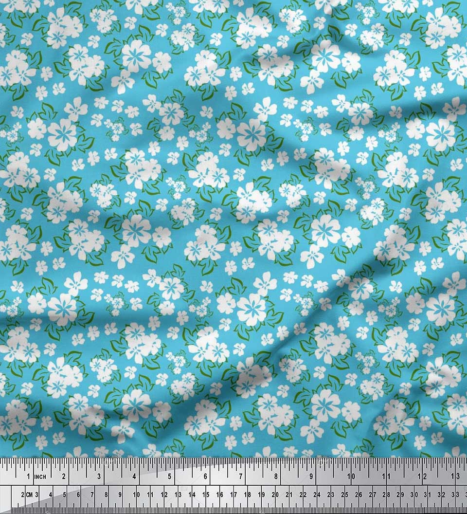 

Тканина для рукоділля Soimoi Japan Crepe Satin Leaves & Floral Artistic Printed на метри 42 дюйми 42 Inch Wide - Poly Crepe синій