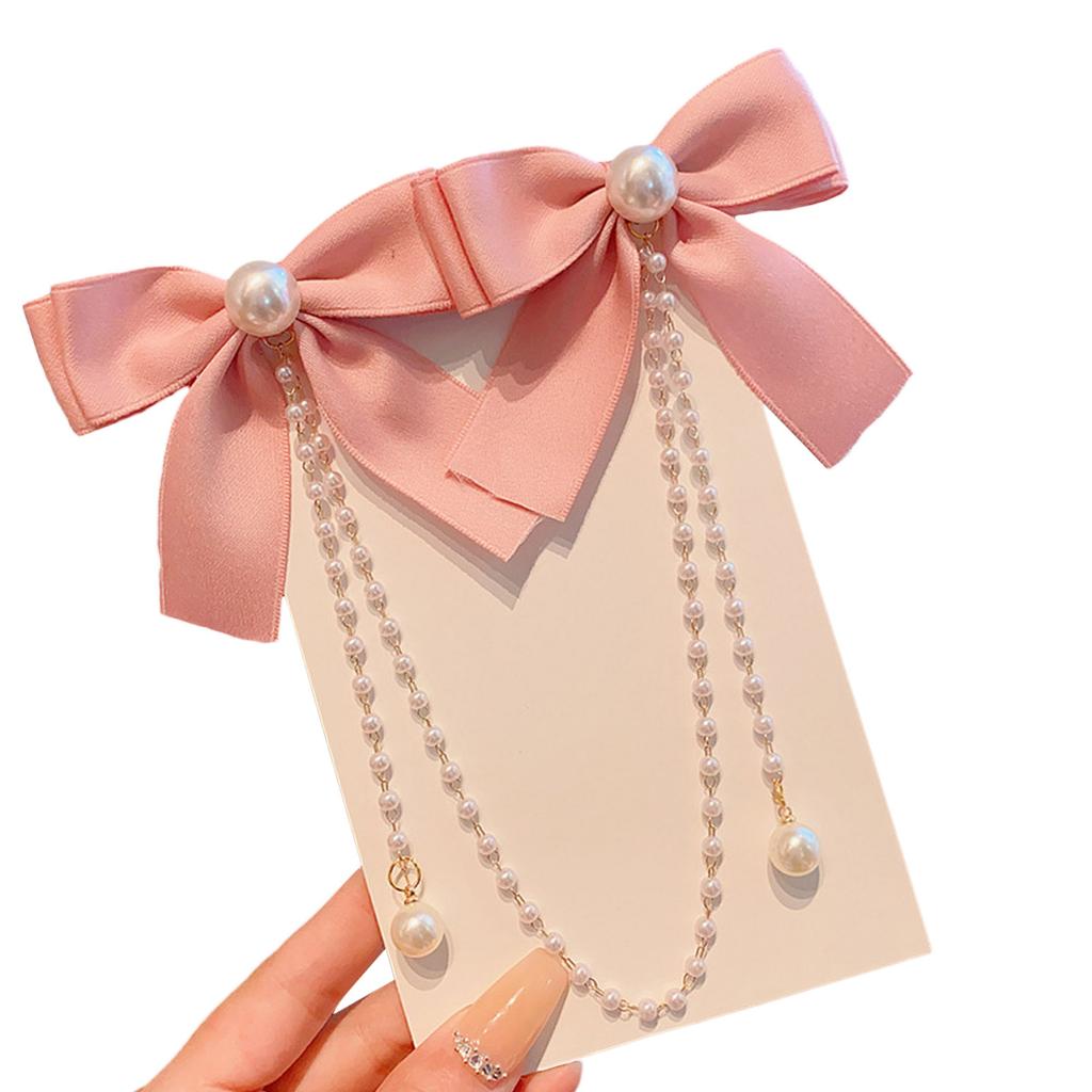 Elegant Double Bowknot Hair Clip for Kids with Tassel Pearls Designs Perfect for Little Girls Daily Wear and Event