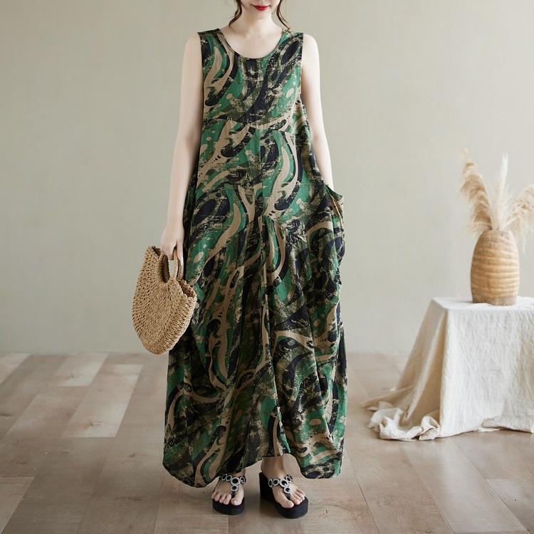 

без рукавов Плюс размер Хлопок винтажный цветочный новый в платьях для женщин повседневный свободный длинный летний платье XL