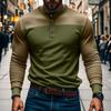 Vintage Patchwork Mens Crew Neck T Shirts Autumn Long Sleeve Contrast Color Buttoned Tops for Men Casual Slim Pullover Male Tees