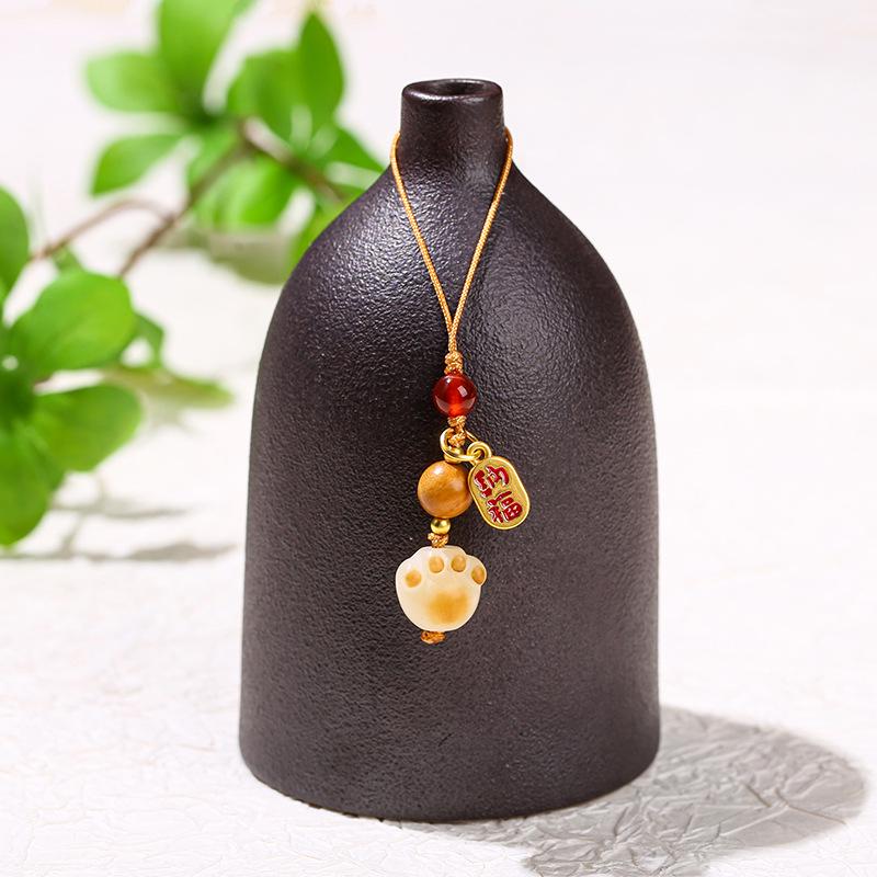 Jingde Schmuck Glückskatzenpfote Handy-Anhänger: Niedlicher Sandelholz Bodhi Schlüsselanhänger Anhänger