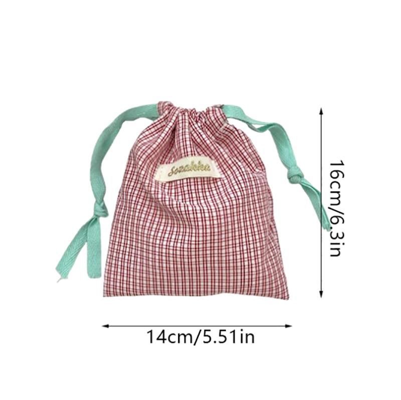 Checkered Pattern Lipstick Makeup Bag With Drawstring Simple Jewelry Handbag Large Capacity Storage Pouch