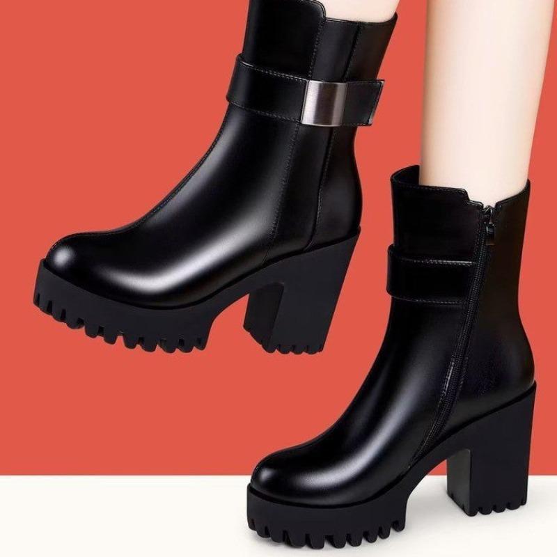 High-heeled Boot Women's New Autumn-winter Plush Heel Shoes, Versatile Shoes