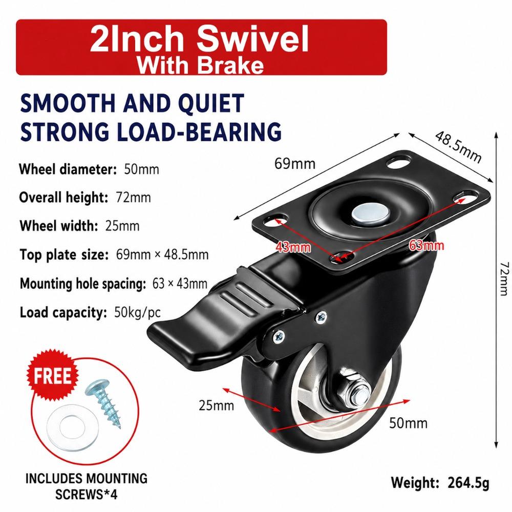 Heavy Duty Caster Wheels With Brake Roller Wheels Durable Chair Wheels