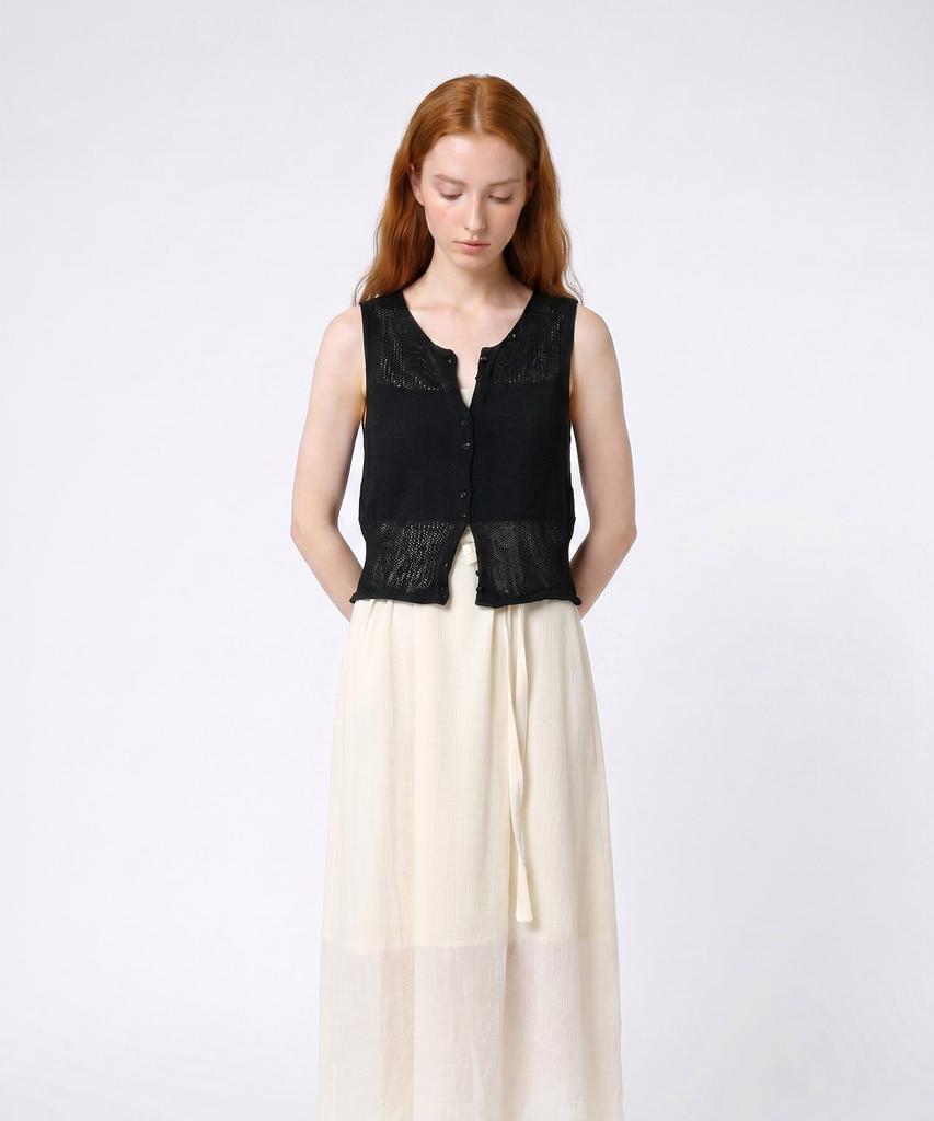 Seuneogeuyu Tiny Button See-Through Layering Knit Vest_Black