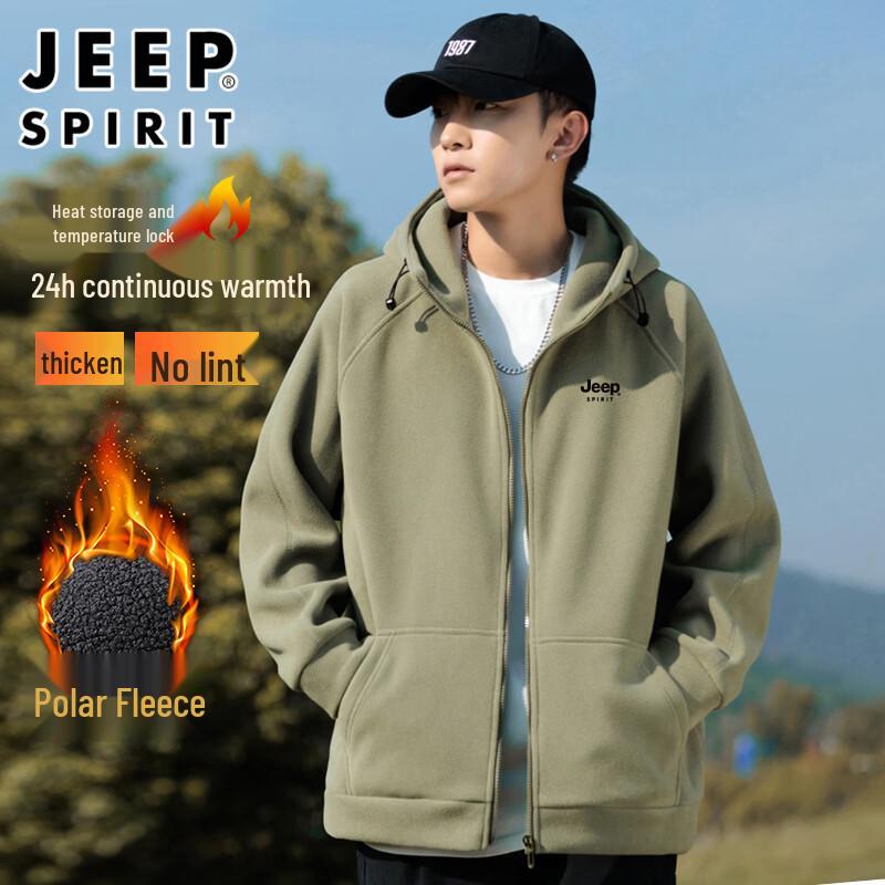 JEEP SPIRIT Men s Thickened Fleece Hooded Cardigan Jacket XL