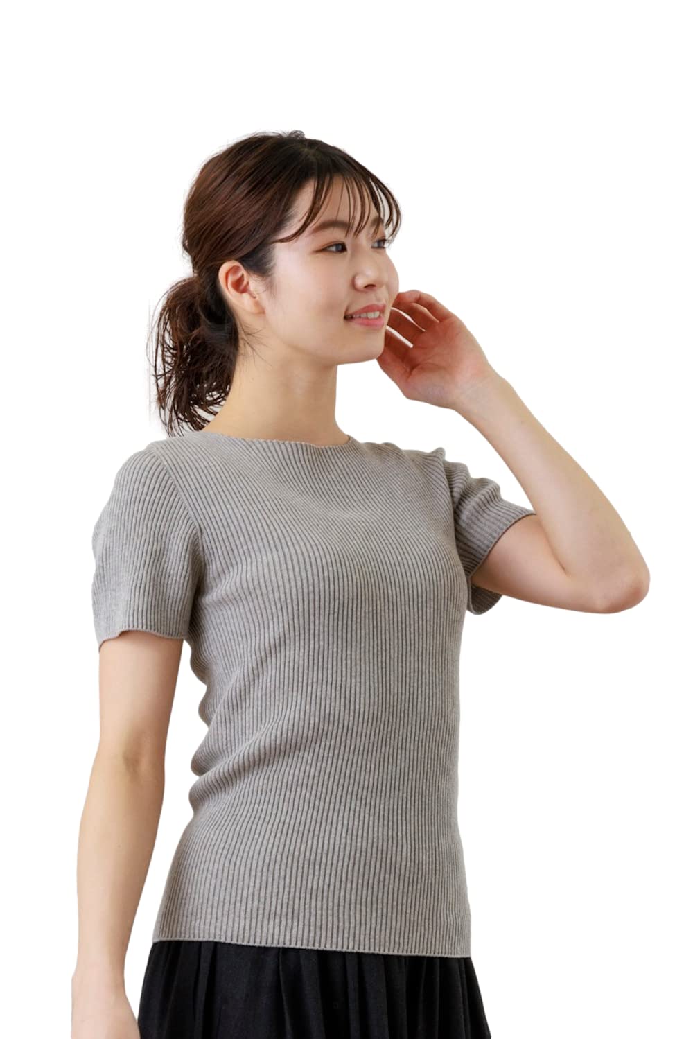 

livelively Ribbed Bamboo Charcoal Bamboo Charcoal in Japan with Organic Sweater, Plain, Gray, L-2L (L-2L, Gray) [Made 100% Cotton]