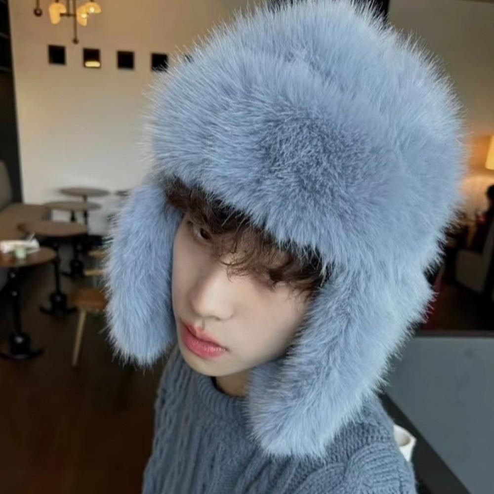 Anti-cold Faux Fur Pilot Cap Solid Color Ear Protection Hat Gifts Men Women Pilot Hat  Women