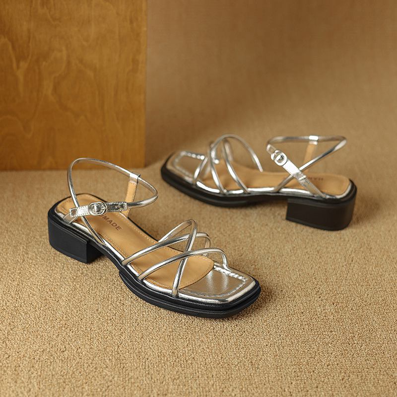 Krazing Pot Летняя обувь-гладиатор из микрофибры с открытым носком на толстом каблуке — фото 20