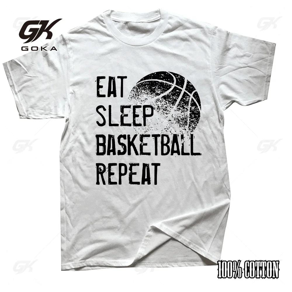 Funny Eat Sleep Basketball Repeat T Shirts Graphic Cotton Streetwear Short Sleeve Birthday Gifts Summer Tee Mens Clothing S