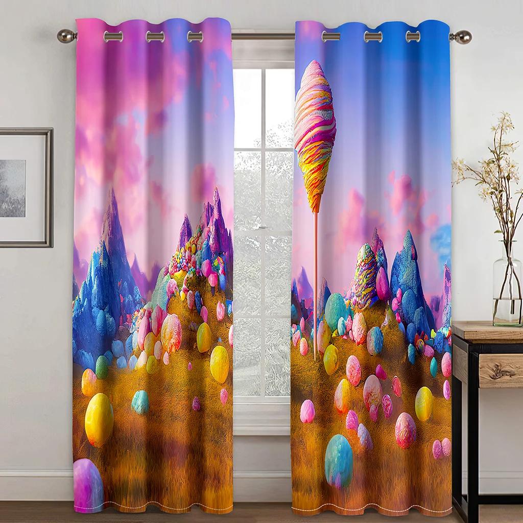 Módní Dezert Zmrzlina Lízátko Donut Vysoký stínící závěs pro dívky Ložnice Obývací pokoj Hotelové studio Okno 2Panel Sluneční clona