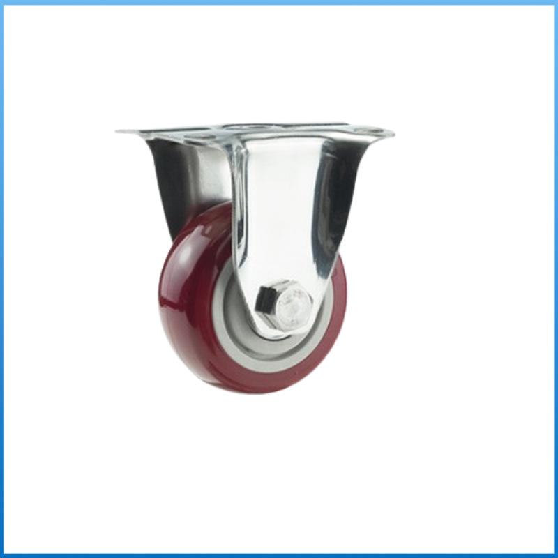 Medium 304 Stainless Steel Swivel Casters with Red Polyurethane Wheels and Brake
