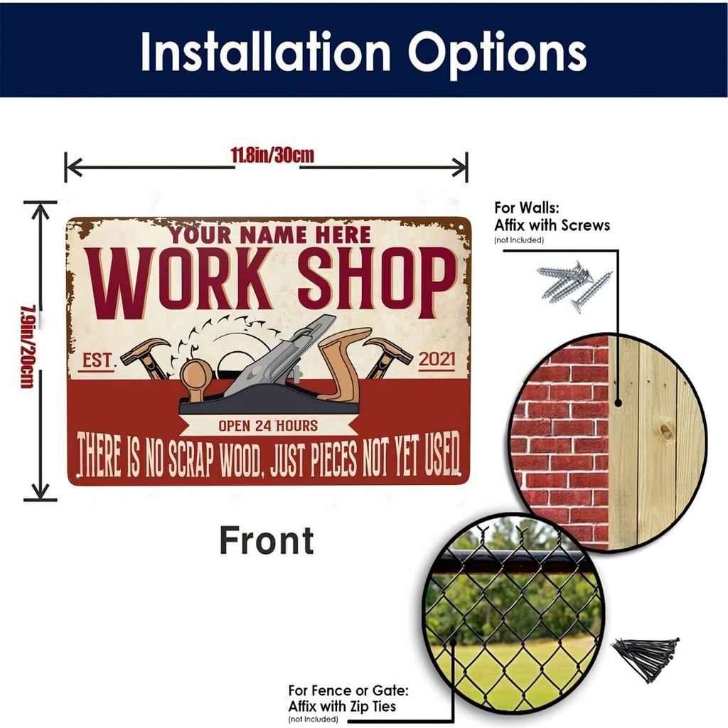 Custom Metal Sign Rustic Workshop Decor Red Orange Wall Art Aluminum Poster