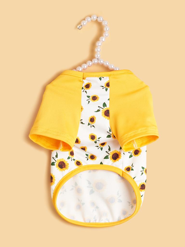 Pet Cloth Dog T-shirt with Sunflower Printed Clothes for Doggy Dog Cat Floral Apparel Costume Kitten