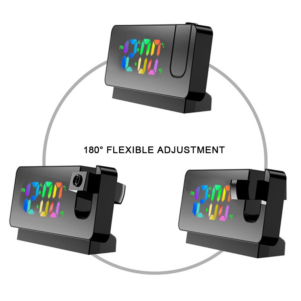 Digital Desktop Clocks with Calendar&Temperature Projection Alarm Clock 180° Rotation Ceiling Projector for Bedroom Living Room