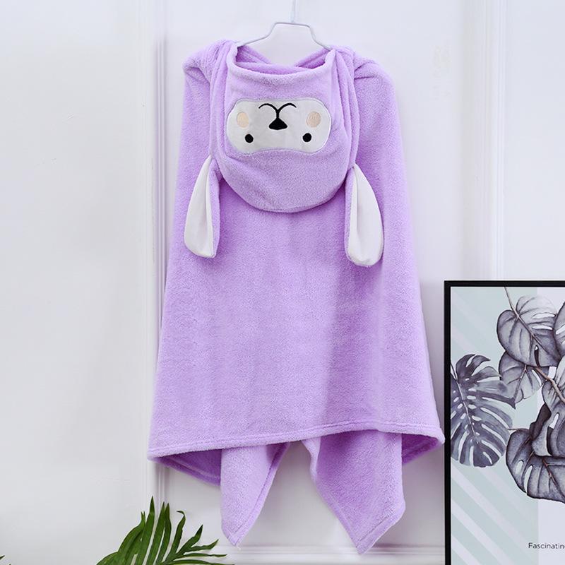 Children's Hooded Coral Fleece Bath Towel - Soft, Absorbent, Cartoon Design