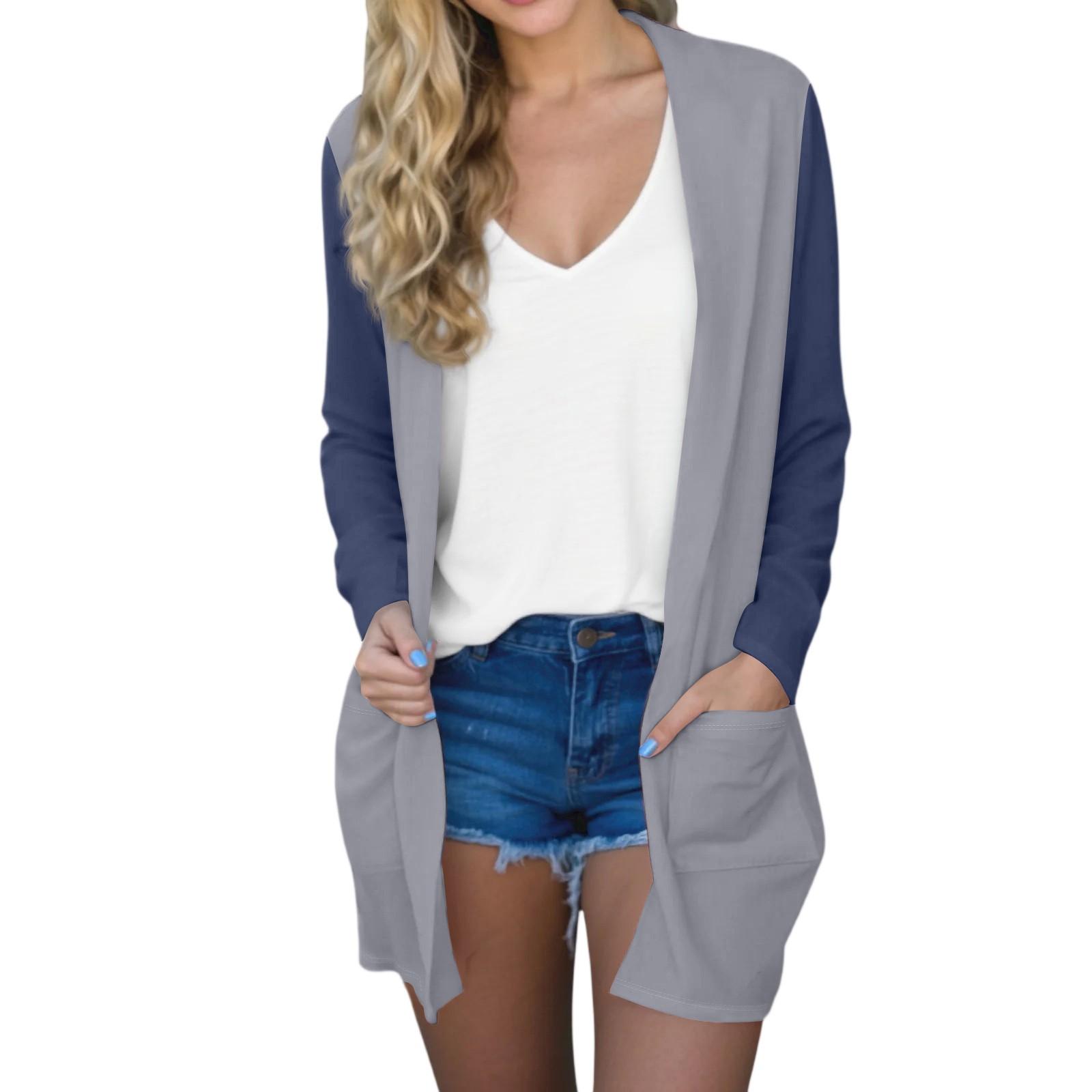 

Женский модный повседневный удобный кардиган средней длины с цветной вставкой S