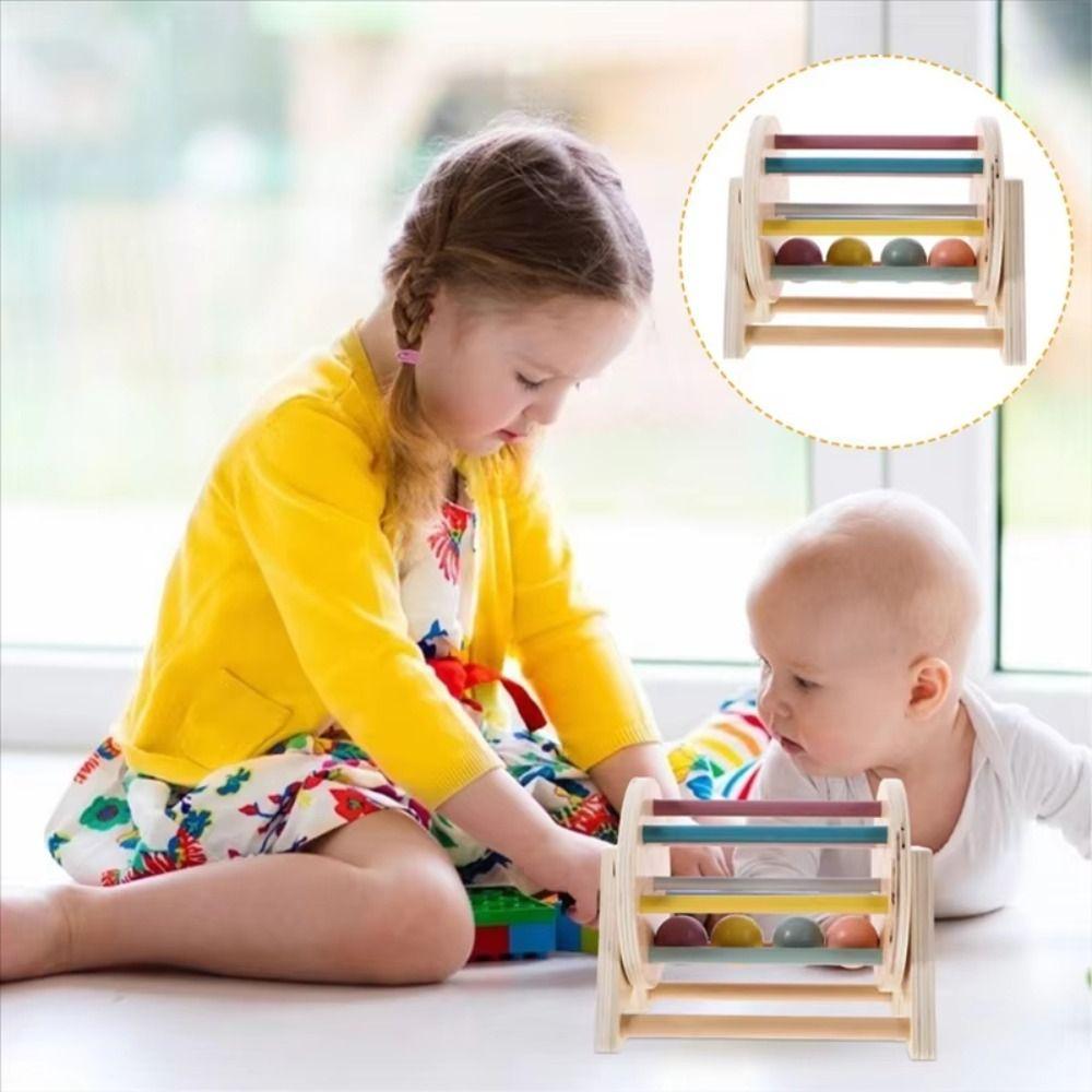 Color Shape Cognition Ball Drop Kids Toy Wooden Ball Busy Drum Toy  Birthday Present